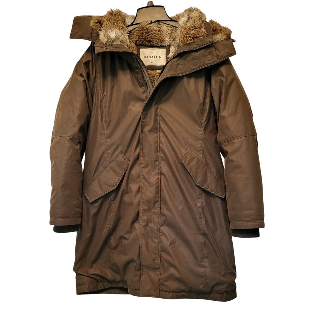 Aritzia Babaton Oskar Coat Parka Olive Green Faux Fur Size XL Heavyweight EUC